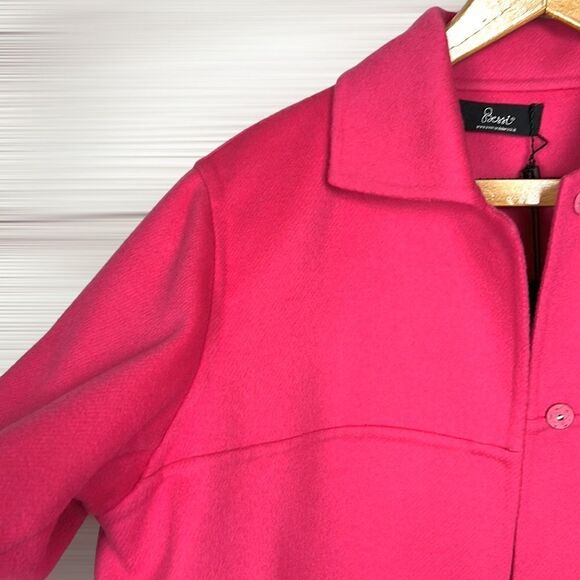 NWT AVERARDO BESSI Italy Boiled Wool Short Jacket 3/4 Sleeves Raspberry Pink - Picture 3 of 14